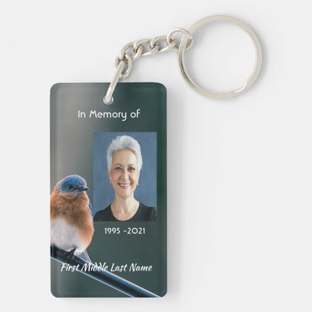 Memorial Photo Prayer Bluebird Garden Bird  Key Ring (Back)