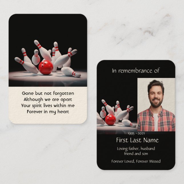 Memorial Photo Prayer Bowling Bowler Business Card (Front/Back)