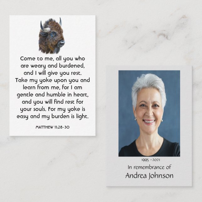 Memorial Photo Prayer Buffalo Bison Animal  Business Card (Front/Back)
