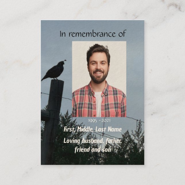 Memorial Photo Prayer California Quail Bird Business Card (Back)