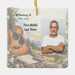 Memorial Photo Prayer Card Guitar Musician Music Ceramic Ornament
