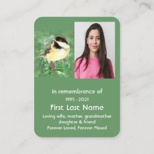 Memorial Photo Prayer Chickadee Bird Wildlife Art Business Card