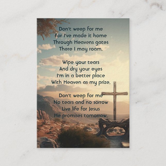 Memorial Photo Prayer Christian Cross Mountain  Business Card (Front)