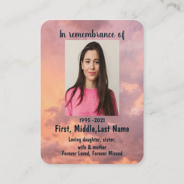 Memorial Photo Prayer Christian Heavenly Sky Business Card (Back)