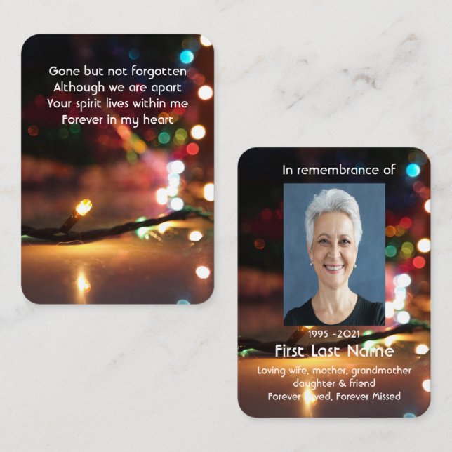 Memorial Photo Prayer Christmas Lights  Business Card (Front/Back)