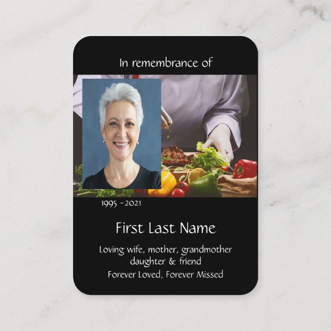 Memorial Photo Prayer Cook Chef  Business Card (Back)