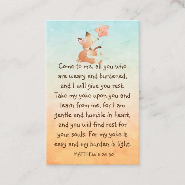 Memorial Photo Prayer Cute Little Fox Animal Child Business Card (Front)