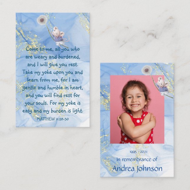 Memorial Photo Prayer Cute Little Mouse Children   Business Card (Front/Back)