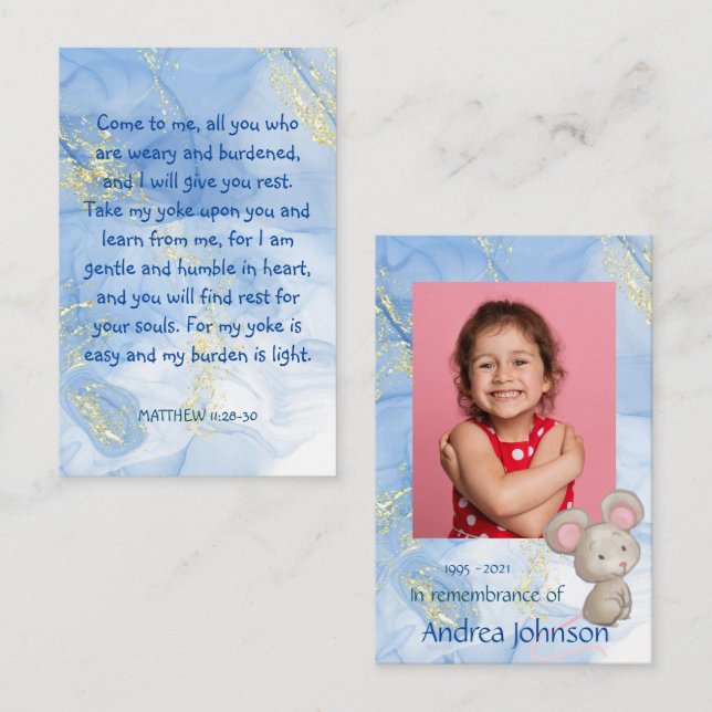 Memorial Photo Prayer Cute Little Mouse Children   Business Card (Front/Back)