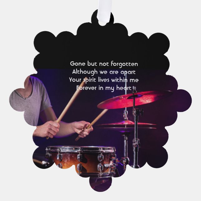 Memorial Photo Prayer Drummer Drums Band  Tree Decoration Card (Front)