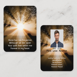 Memorial Photo Prayer Forest Trail Sunlight Beams Business Card