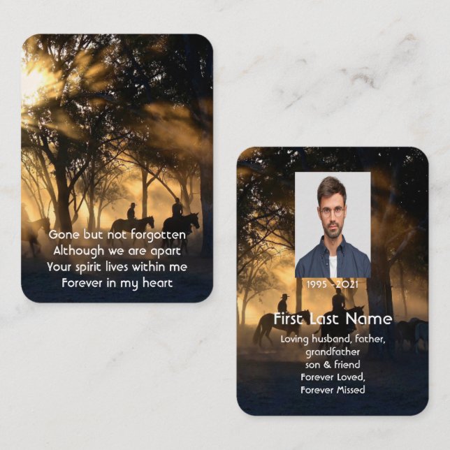 Memorial Photo Prayer Forest Trail Walk Horses Business Card (Front/Back)