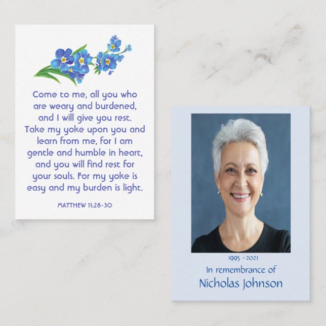 Memorial Photo Prayer Forget-me-not Garden Flower Business Card (Front/Back)