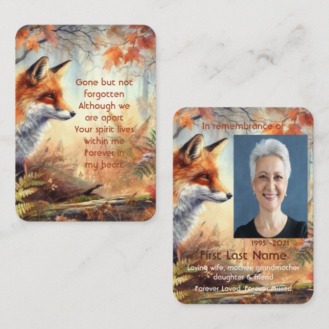 Memorial Photo Prayer Fox Animal Wildlife Nature  Business Card (Front/Back)