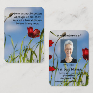 Memorial Photo Prayer Garden Flower Red Anemone  Business Card
