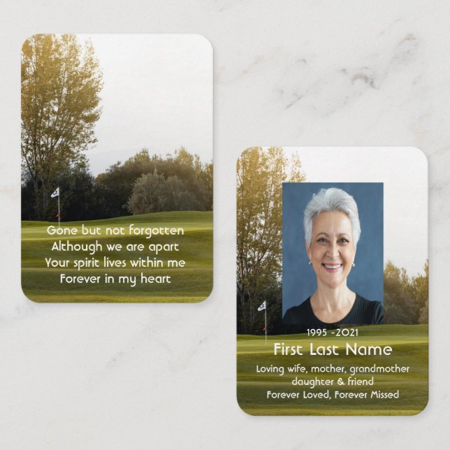 Memorial Photo Prayer Golfer Golf Course Golfing B Business Card (Front/Back)