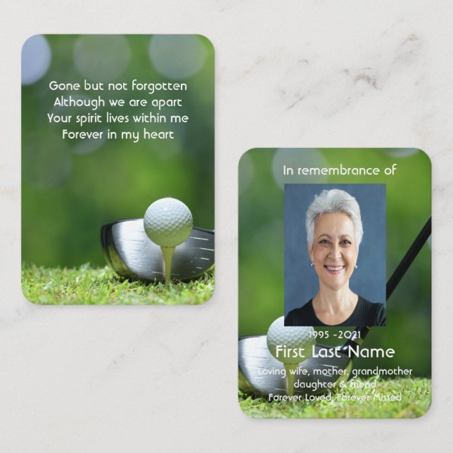 Memorial Photo Prayer Golfer Golf Course Golfing Business Card (Front/Back)