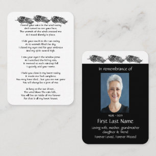 Memorial Photo Prayer Graphic Art Feathers Business Card