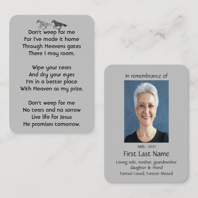 Memorial Photo Prayer Graphic Art Horses Christian Business Card (Front/Back)
