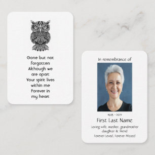 Memorial Photo Prayer Graphic Art Owl Bird Business Card