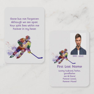 Memorial Photo Prayer Hockey Player Sport Business Card