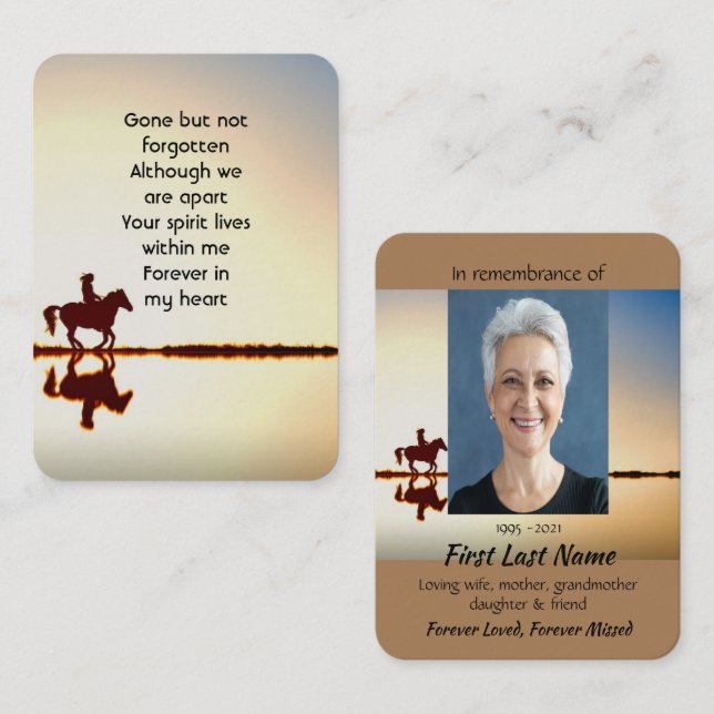 Memorial Photo Prayer Horse Back Riding Business Card (Front/Back)