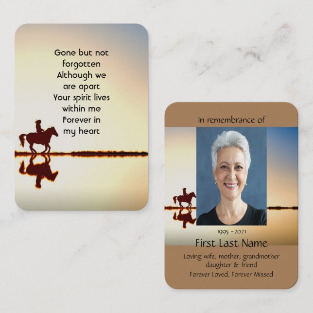 Memorial Photo Prayer Horse Back Riding Business Card (Front/Back)