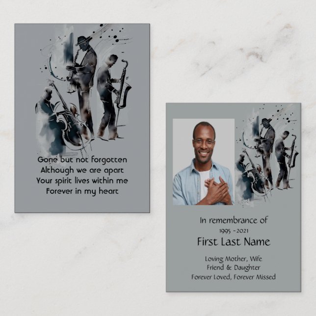 Memorial Photo Prayer Jazz Band Music Business Card (Front/Back)