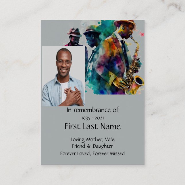 Memorial Photo Prayer Jazz Band Music Business Card (Back)