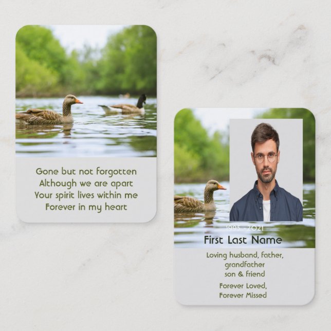 Memorial Photo Prayer Lake Ducks Birds Business Card (Front/Back)