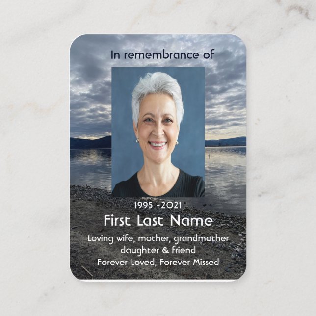 Memorial Photo Prayer Lake Evening Sunset Business Card (Back)