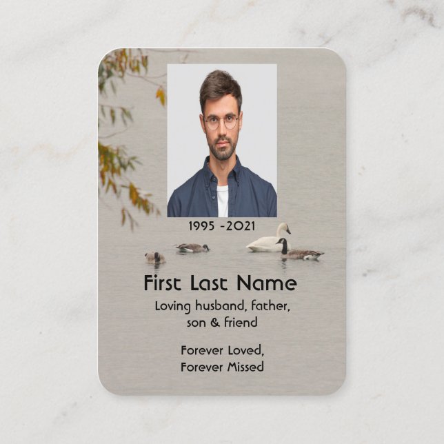 Memorial Photo Prayer Lake Pond Park Geese Swam Business Card (Back)