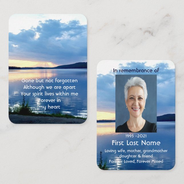 Memorial Photo Prayer Lake Sunrise Nature Business Card (Front/Back)