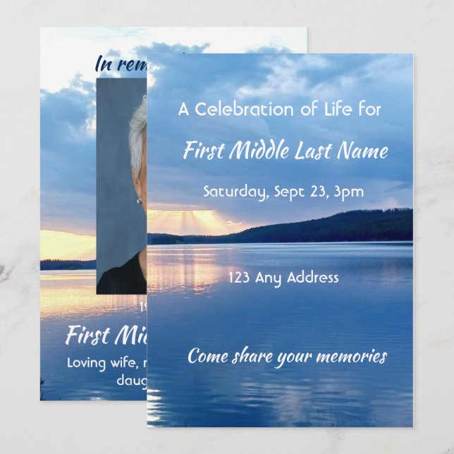 Memorial Photo Prayer Lake Sunrise Nature Invitation (Front/Back)