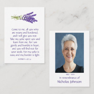 Memorial Photo Prayer Lavender Garden Flower Business Card