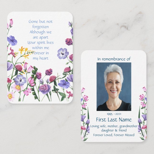 Memorial Photo Prayer Lavender Garden Flowers Business Card (Front/Back)