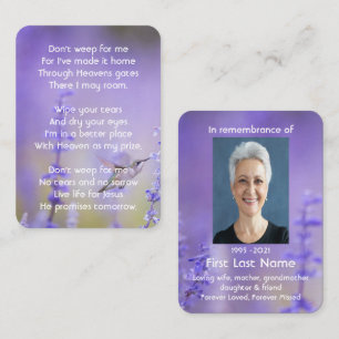Memorial Photo Prayer Lavender Hummingbird Business Card