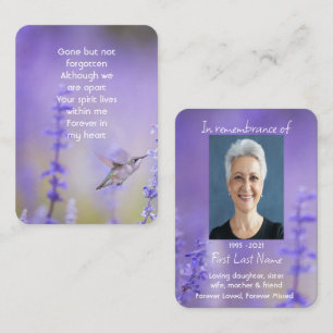Memorial Photo Prayer Lavender Hummingbird Garden Business Card