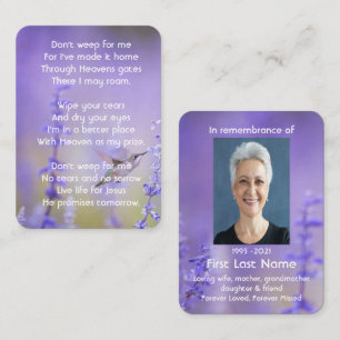 Memorial Photo Prayer Lavender Hummingbird Garden Business Card