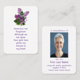 Memorial Photo Prayer Lilac Garden Flower Business Card