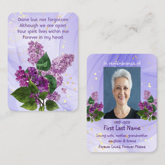 Memorial Photo Prayer Lilac Garden Flower  Business Card (Front/Back)