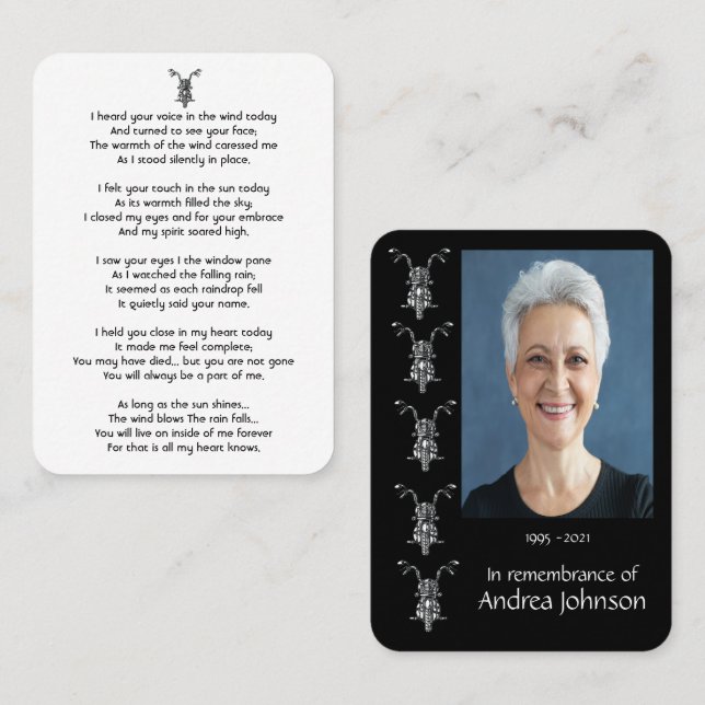 Memorial Photo Prayer Motorcycle Biker  Business C Business Card (Front/Back)