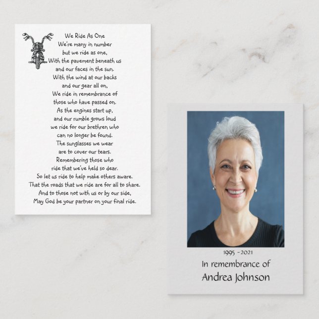 Memorial Photo Prayer Motorcycle Biker  Business Card (Front/Back)