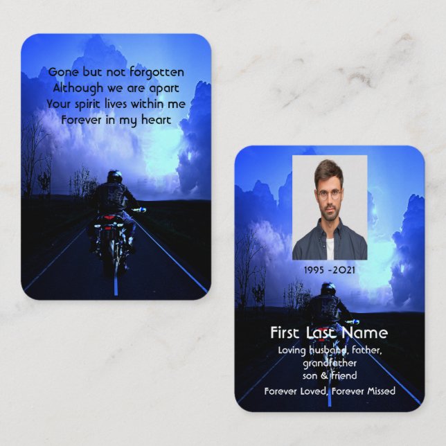 Memorial Photo Prayer Motorcycle Biker  Business Card (Front/Back)
