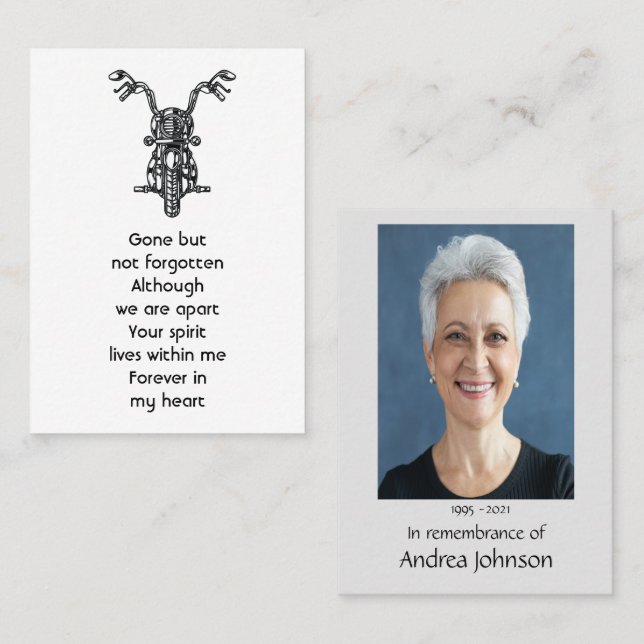 Memorial Photo Prayer Motorcycle Biker  Business Card (Front/Back)