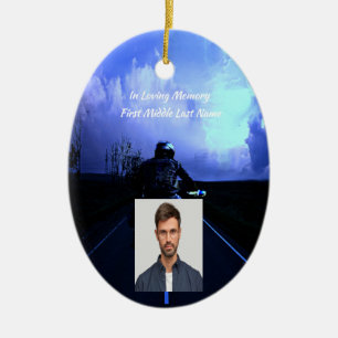 Memorial Photo Prayer Motorcycle Biker  Ceramic Tree Decoration