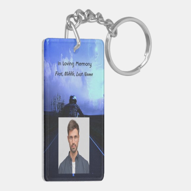 Memorial Photo Prayer Motorcycle Biker  Key Ring (Back Left)