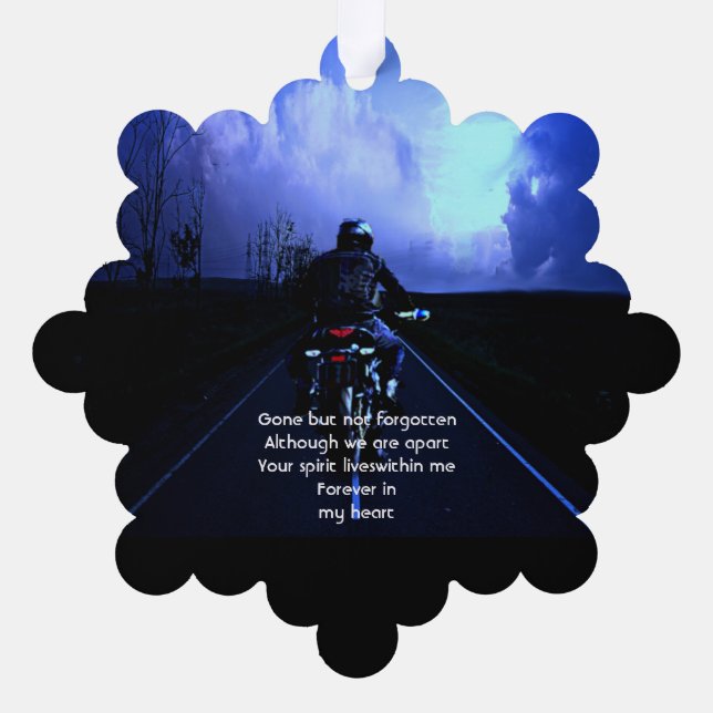 Memorial Photo Prayer Motorcycle Biker  Tree Decoration Card (Back)