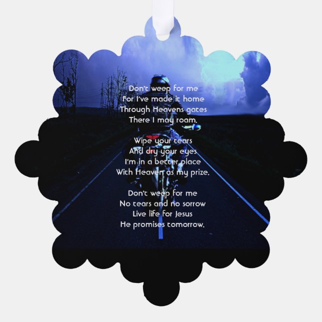 Memorial Photo Prayer Motorcycle Biker  Tree Decoration Card (Back)