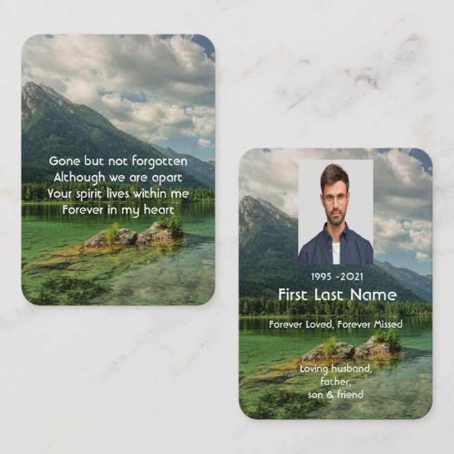 Memorial Photo Prayer Mountain Lake Landscape  Business Card (Front/Back)